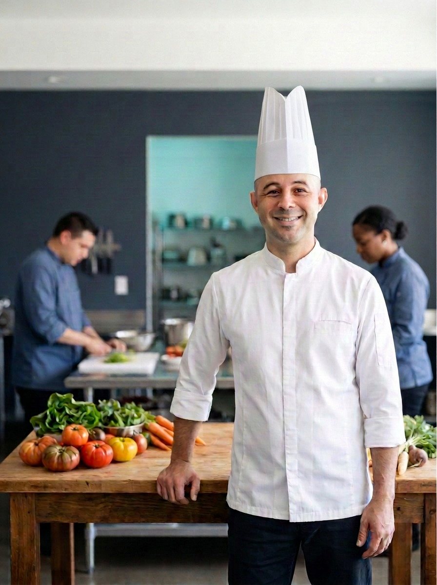 Matthew Thompson in chef whites and toque